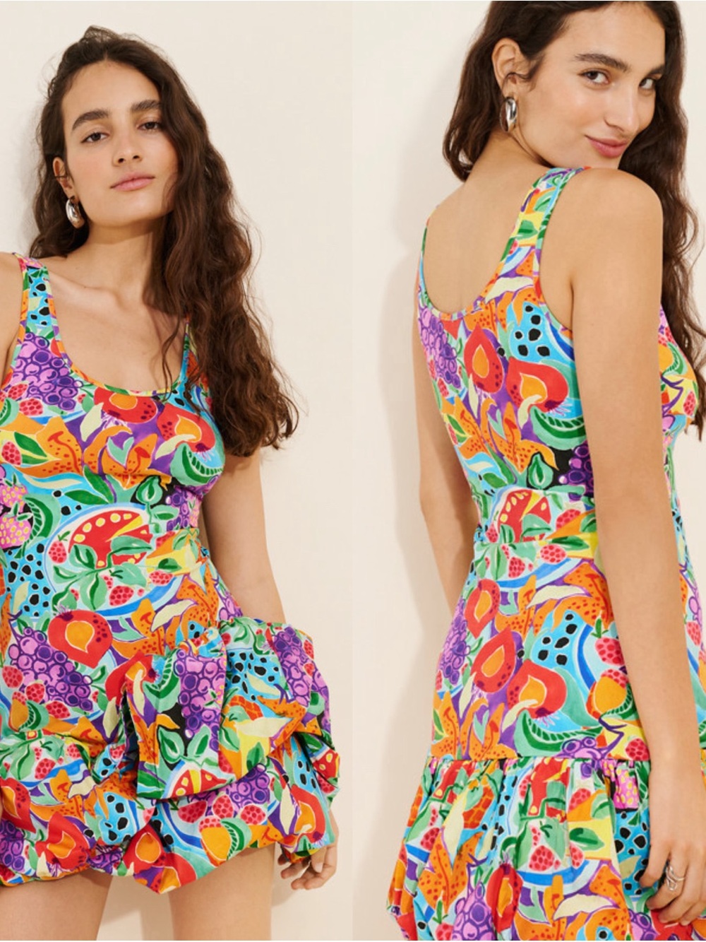Rachel Antonoff Cindy Dotted Fruit MultiColor Tropical Print Bubble Dress